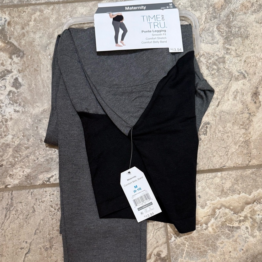 Time and Tru Maternity Leggings - Black and Gray